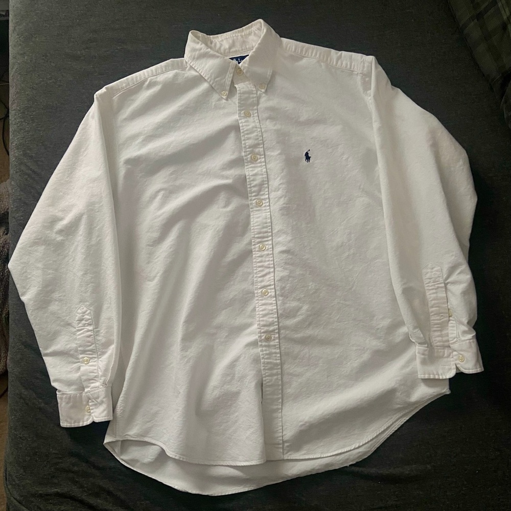 Ralph Lauren White Button-Down Oxford Shirt with Navy Pony